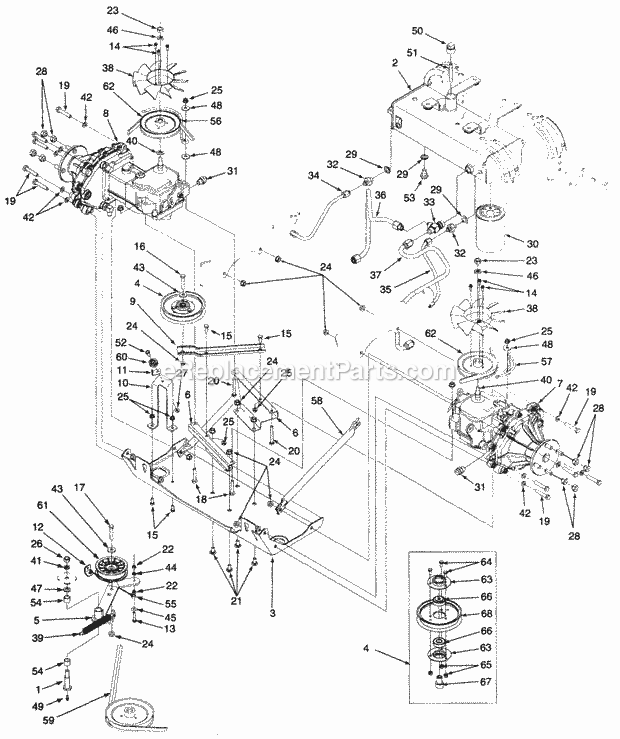 Hydraulic Drive, Lines And Filter Mfg. 7-1-97 Diagram and Parts List for Z54L 53AC365K100 Cub Cadet Lawn Mower